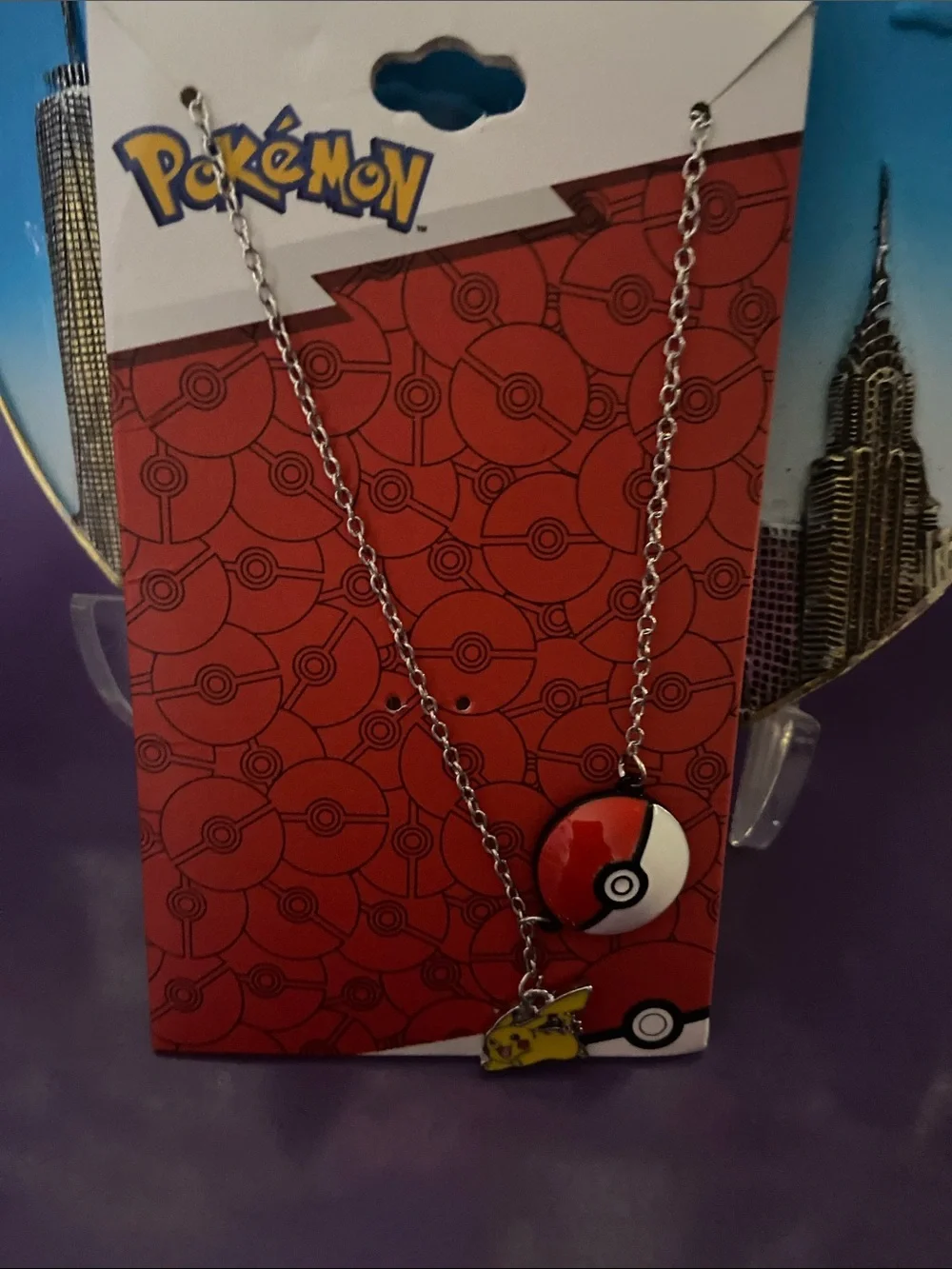 Red Poké Ball Necklace with Pikachu Charm